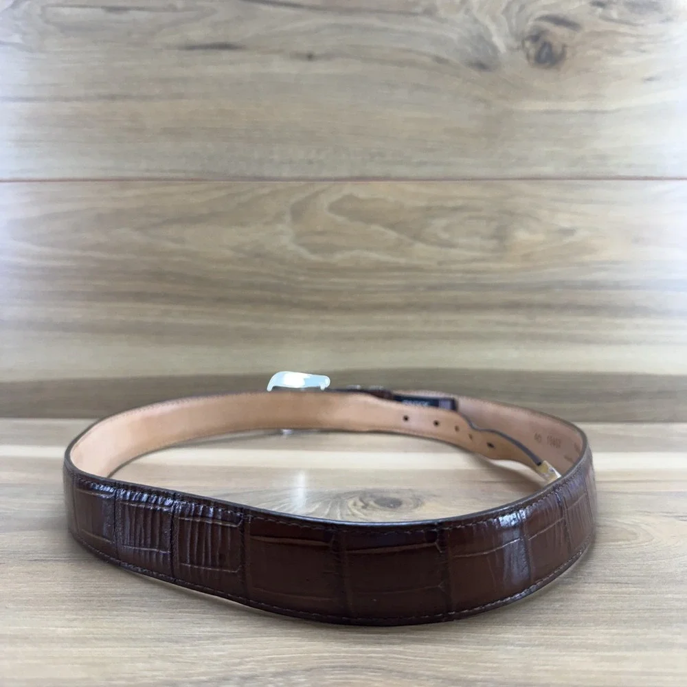 Brighton Croc Embossed Leather Belt Mens 40 USA Made Dress Western Office